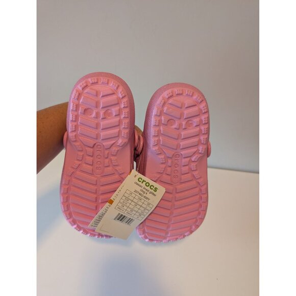 NEW Pink Glitter Crocs Kids Fuzzy Lined Classic Clogs Size J1 - Picture 8 of 9